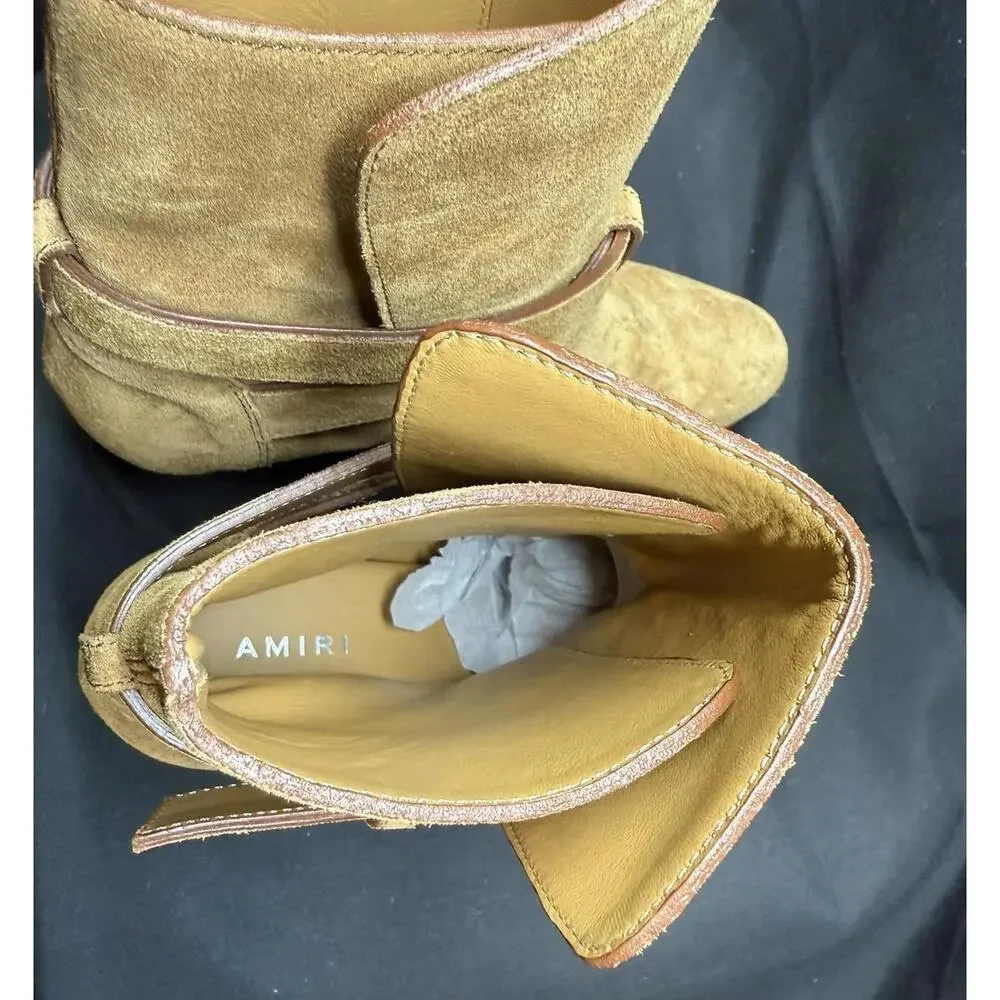 Amiri Boots Women's Size 36 Tan‎ Suede Buckle Ankle Made in Italy Western Heeled